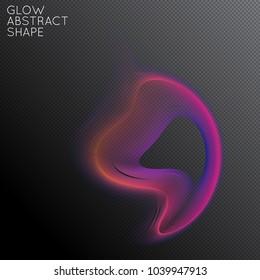 Abstract fluid shape isolated on transparent black background. Bright colorful gradient blend creates liquid motion with transparent glow. Energy power plasma with futuristic edge blur effect.