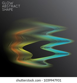Abstract fluid shape isolated on transparent black background. Bright colorful gradient blend creates liquid motion with transparent glow. Energy power plasma with futuristic edge blur effect.