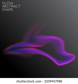 Abstract fluid shape isolated on transparent black background. Bright colorful gradient blend creates liquid motion with transparent glow. Energy power plasma with futuristic edge blur effect.