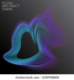 Abstract fluid shape isolated on transparent black background. Bright colorful gradient blend creates liquid motion with transparent glow. Energy power plasma with futuristic edge blur effect.