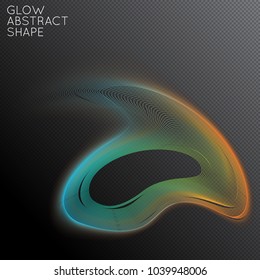 Abstract fluid shape isolated on transparent black background. Bright colorful gradient blend creates liquid motion with transparent glow. Energy power plasma with futuristic edge blur effect.
