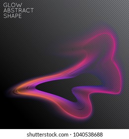 Abstract fluid shape isolated on transparent black background. Bright colorful gradient blend creates liquid motion with transparent glow. Energy power plasma with futuristic edge blur effect.