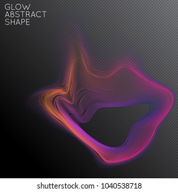 Abstract fluid shape isolated on transparent black background. Bright colorful gradient blend creates liquid motion with transparent glow. Energy power plasma with futuristic edge blur effect.