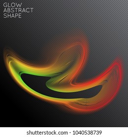 Abstract fluid shape isolated on transparent black background. Bright colorful gradient blend creates liquid motion with transparent glow. Energy power plasma with futuristic edge blur effect.