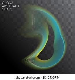 Abstract fluid shape isolated on transparent black background. Bright colorful gradient blend creates liquid motion with transparent glow. Energy power plasma with futuristic edge blur effect.