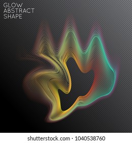 Abstract fluid shape isolated on transparent black background. Bright colorful gradient blend creates liquid motion with transparent glow. Energy power plasma with futuristic edge blur effect.