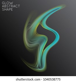 Abstract fluid shape isolated on transparent black background. Bright colorful gradient blend creates liquid motion with transparent glow. Energy power plasma with futuristic edge blur effect.