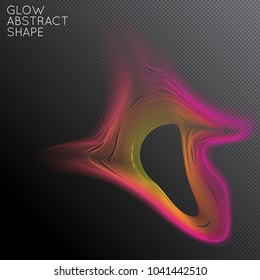 Abstract fluid shape isolated on transparent black background. Bright colorful gradient blend creates liquid motion with transparent glow. Energy power plasma with futuristic edge blur effect.