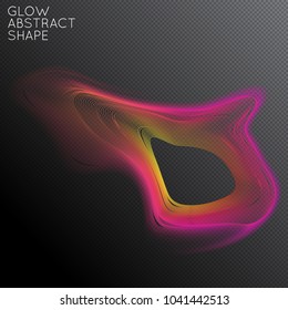 Abstract fluid shape isolated on transparent black background. Bright colorful gradient blend creates liquid motion with transparent glow. Energy power plasma with futuristic edge blur effect.