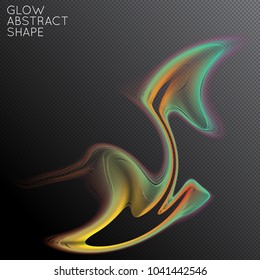 Abstract fluid shape isolated on transparent black background. Bright colorful gradient blend creates liquid motion with transparent glow. Energy power plasma with futuristic edge blur effect.