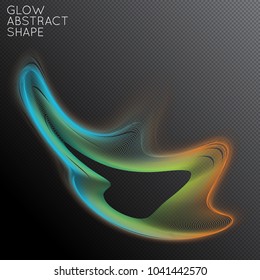 Abstract fluid shape isolated on transparent black background. Bright colorful gradient blend creates liquid motion with transparent glow. Energy power plasma with futuristic edge blur effect.
