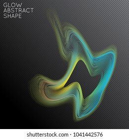 Abstract fluid shape isolated on transparent black background. Bright colorful gradient blend creates liquid motion with transparent glow. Energy power plasma with futuristic edge blur effect.
