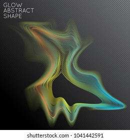 Abstract fluid shape isolated on transparent black background. Bright colorful gradient blend creates liquid motion with transparent glow. Energy power plasma with futuristic edge blur effect.