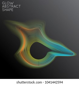 Abstract fluid shape isolated on transparent black background. Bright colorful gradient blend creates liquid motion with transparent glow. Energy power plasma with futuristic edge blur effect.