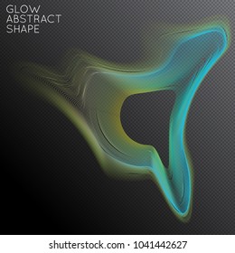 Abstract fluid shape isolated on transparent black background. Bright colorful gradient blend creates liquid motion with transparent glow. Energy power plasma with futuristic edge blur effect.