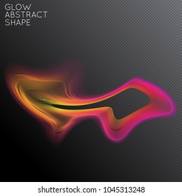 Abstract fluid shape isolated on transparent black background. Bright colorful gradient blend creates liquid motion with transparent glow. Energy power plasma with futuristic edge blur effect.