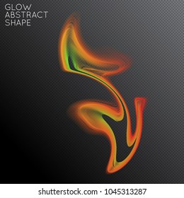 Abstract fluid shape isolated on transparent black background. Bright colorful gradient blend creates liquid motion with transparent glow. Energy power plasma with futuristic edge blur effect.