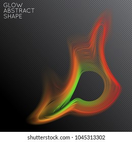 Abstract fluid shape isolated on transparent black background. Bright colorful gradient blend creates liquid motion with transparent glow. Energy power plasma with futuristic edge blur effect.