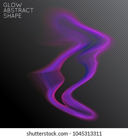 Abstract fluid shape isolated on transparent black background. Bright colorful gradient blend creates liquid motion with transparent glow. Energy power plasma with futuristic edge blur effect.