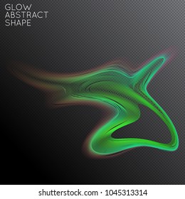 Abstract fluid shape isolated on transparent black background. Bright colorful gradient blend creates liquid motion with transparent glow. Energy power plasma with futuristic edge blur effect.