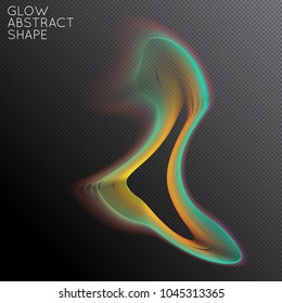 Abstract fluid shape isolated on transparent black background. Bright colorful gradient blend creates liquid motion with transparent glow. Energy power plasma with futuristic edge blur effect.