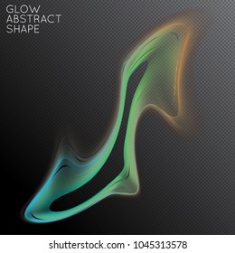 Abstract fluid shape isolated on transparent black background. Bright colorful gradient blend creates liquid motion with transparent glow. Energy power plasma with futuristic edge blur effect.