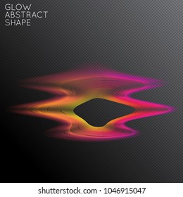Abstract fluid shape isolated on transparent black background. Bright colorful gradient blend creates liquid motion with transparent glow. Energy power plasma with futuristic edge blur effect.