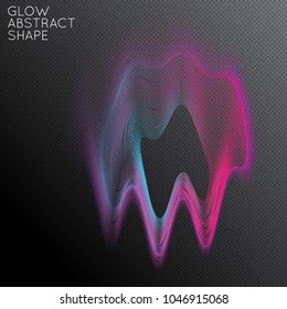 Abstract fluid shape isolated on transparent black background. Bright colorful gradient blend creates liquid motion with transparent glow. Energy power plasma with futuristic edge blur effect.