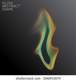 Abstract fluid shape isolated on transparent black background. Bright colorful gradient blend creates liquid motion with transparent glow. Energy power plasma with futuristic edge blur effect.