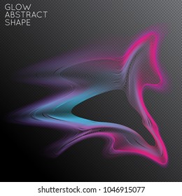 Abstract fluid shape isolated on transparent black background. Bright colorful gradient blend creates liquid motion with transparent glow. Energy power plasma with futuristic edge blur effect.