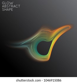 Abstract fluid shape isolated on transparent black background. Bright colorful gradient blend creates liquid motion with transparent glow. Energy power plasma with futuristic edge blur effect.