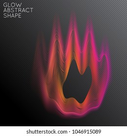 Abstract fluid shape isolated on transparent black background. Bright colorful gradient blend creates liquid motion with transparent glow. Energy power plasma with futuristic edge blur effect.