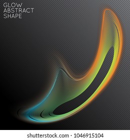 Abstract fluid shape isolated on transparent black background. Bright colorful gradient blend creates liquid motion with transparent glow. Energy power plasma with futuristic edge blur effect.