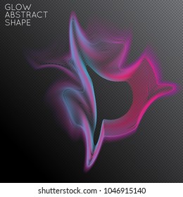 Abstract fluid shape isolated on transparent black background. Bright colorful gradient blend creates liquid motion with transparent glow. Energy power plasma with futuristic edge blur effect.