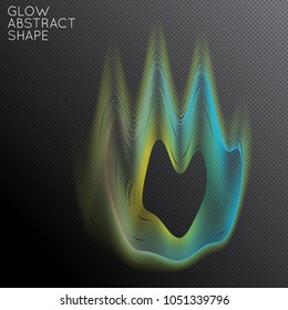 Abstract fluid shape isolated on transparent black background. Bright colorful gradient blend creates liquid motion with transparent glow. Energy power plasma with futuristic edge blur effect.