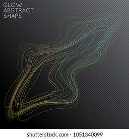 Abstract fluid shape isolated on transparent black background. Bright colorful gradient blend creates liquid motion with transparent glow. Energy power plasma with futuristic edge blur effect.