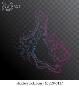 Abstract fluid shape isolated on transparent black background. Bright colorful gradient blend creates liquid motion with transparent glow. Energy power plasma with futuristic edge blur effect.