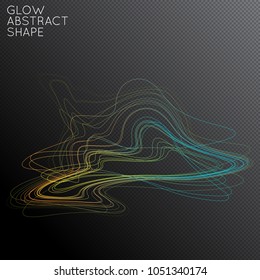 Abstract fluid shape isolated on transparent black background. Bright colorful gradient blend creates liquid motion with transparent glow. Energy power plasma with futuristic edge blur effect.