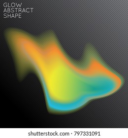 Abstract fluid shape isolated on transparent black background. Bright colorful gradient blend creates liquid motion with transparent glow. Energy power plasma with futuristic edge blur effect.