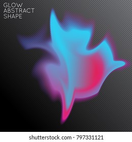 Abstract fluid shape isolated on transparent black background. Bright colorful gradient blend creates liquid motion with transparent glow. Energy power plasma with futuristic edge blur effect.