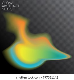 Abstract fluid shape isolated on transparent black background. Bright colorful gradient blend creates liquid motion with transparent glow. Energy power plasma with futuristic edge blur effect.