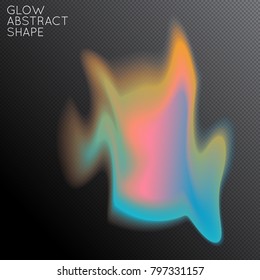 Abstract fluid shape isolated on transparent black background. Bright colorful gradient blend creates liquid motion with transparent glow. Energy power plasma with futuristic edge blur effect.