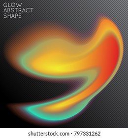 Abstract fluid shape isolated on transparent black background. Bright colorful gradient blend creates liquid motion with transparent glow. Energy power plasma with futuristic edge blur effect.