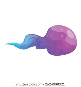Abstract fluid shape moving with a wavy trail in purple and blue colors