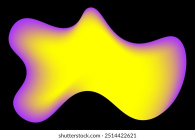 Forma fluida abstrata, gradiente de cor amarelo e roxo no fundo preto, ilustração vetorial.