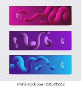 Abstract fluid shapes banner. Softly liquid shape flux, color splash gradient and colorful horizontal banners, vector format