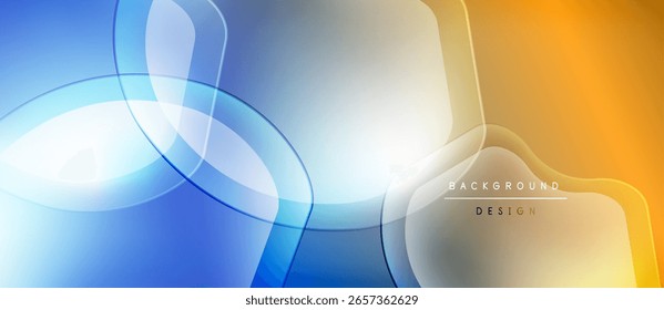 Abstrakte flüssige Formen verschmelzen. Blaue, orangefarbene, weiße Farbverläufe schaffen eine dynamische Komposition. Modernes Design-Element für Hintergründe.