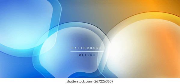 Abstrakte fließende Formen vermischen Blues, Orangen und Weiß. Der Farbverlauf-Hintergrund erzeugt einen dynamischen visuellen Effekt. Minimalistisches Design für digitale Projekte.