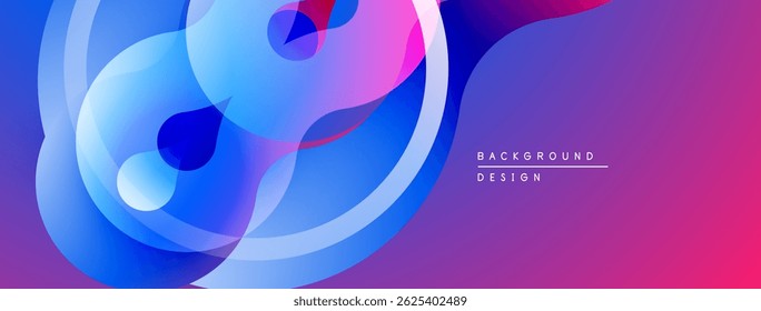 Las Formas fluidas Abstractas se mezclan, creando un fondo de gradiente vibrante. Los tonos púrpuras y azules dominan el diseño, lo que sugiere movimiento y energía.
