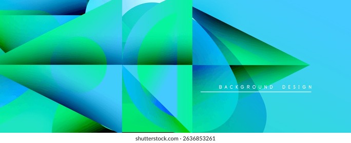 Abstract fluid shapes blend, creating vibrant blue, green gradients. Modern design evokes movement, energy, visual interest. Background features text elements.